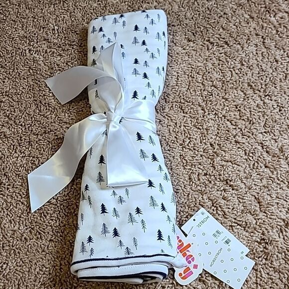 New with Tag Nordstrom Navy Peacoat Trees and stripes baby blanket Christmas 🎄 - Picture 1 of 4